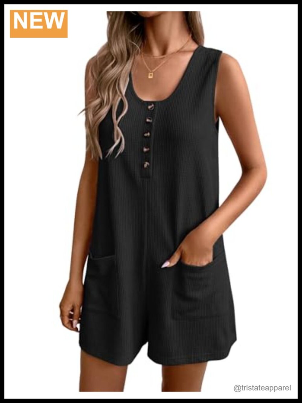 Waffle Knit Sleeveless Romper Loose Short Jumpsuit Beach Vacation Casual